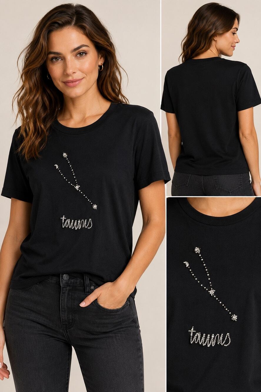 Markus Lupfer Taurus Rhinestone Zodiac Tee.  Size Small